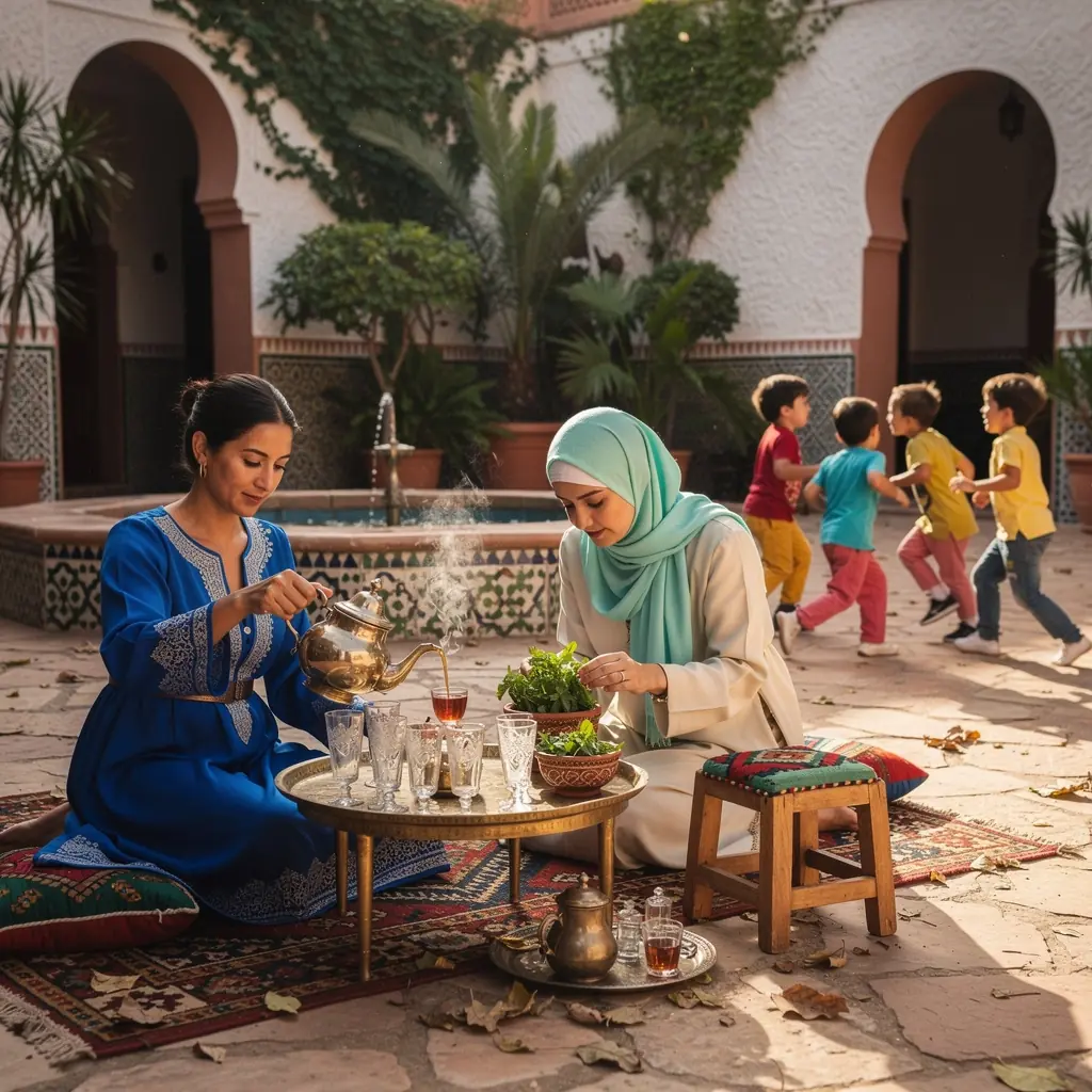 Asztalon elhelyezett marokkói sütemények, mentás ízesítéssel.